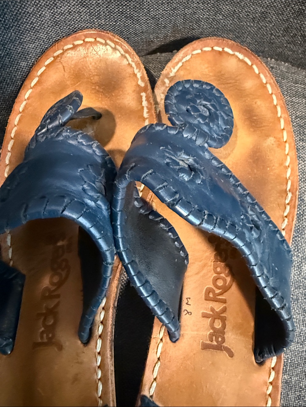 Jack Rogers Navy genuine Leather heeled Sandals handcrafted USA - Picture 7 of 10